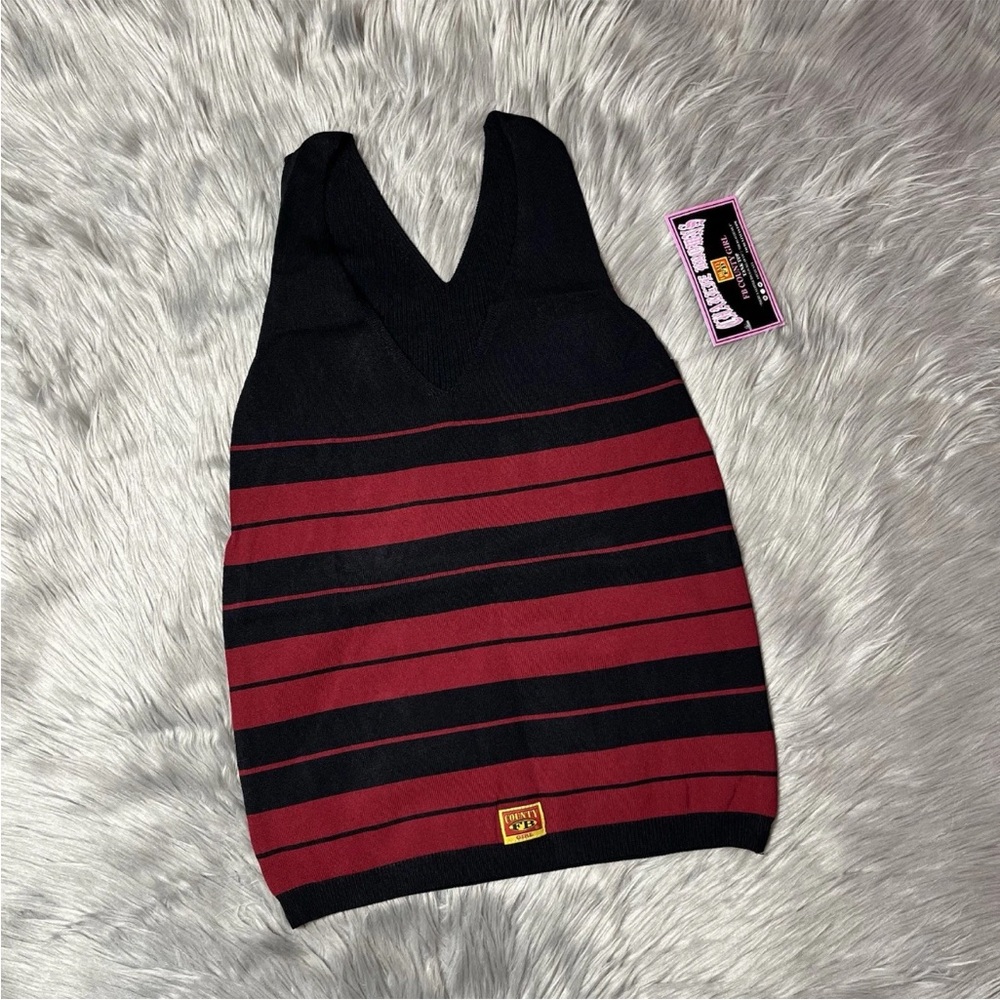 FB County Girl Charlie Browns Red Black Striped Tank Top XL/2X
